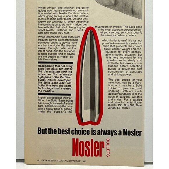 Nosler Bullets Print Ad Vintage 1980 Partition Ammo Beaverton OR Hunting - Picture 5 of 5
